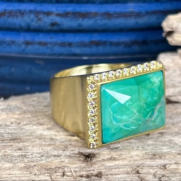 Faceted Turquoise 18k Gold Sheila Fajl GLOW Masterpiece Statement Ring Size 10 - Picture 13 of 15